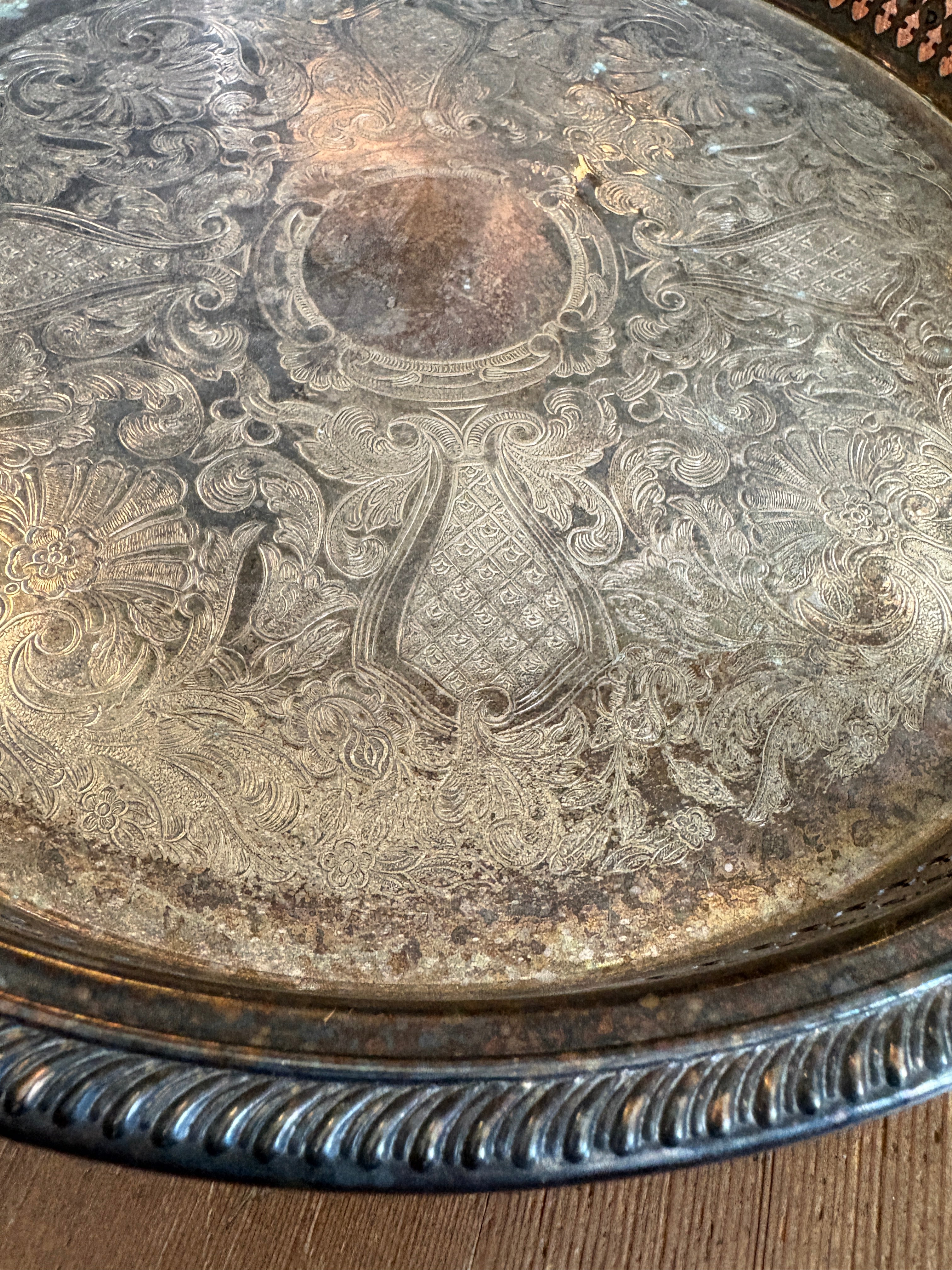 Vintage Silver-Plated Offering Tray – 12” Footed Gallery Tray
