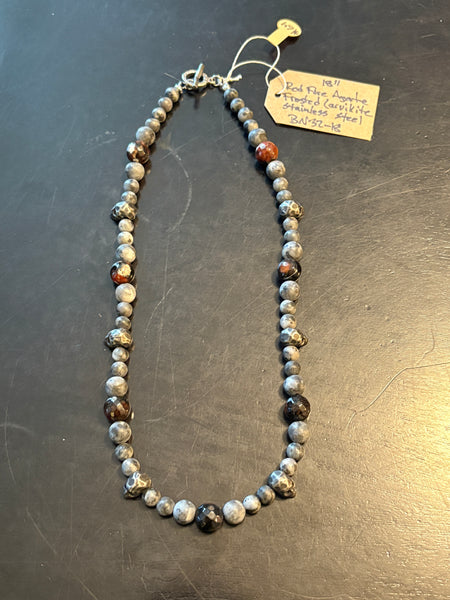 Red Fire Agate w/ Larvakite & Skulls by Brent McMaster