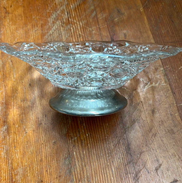 Vintage Silver Plated Falstaff Pressed Glass Pedestal Dish