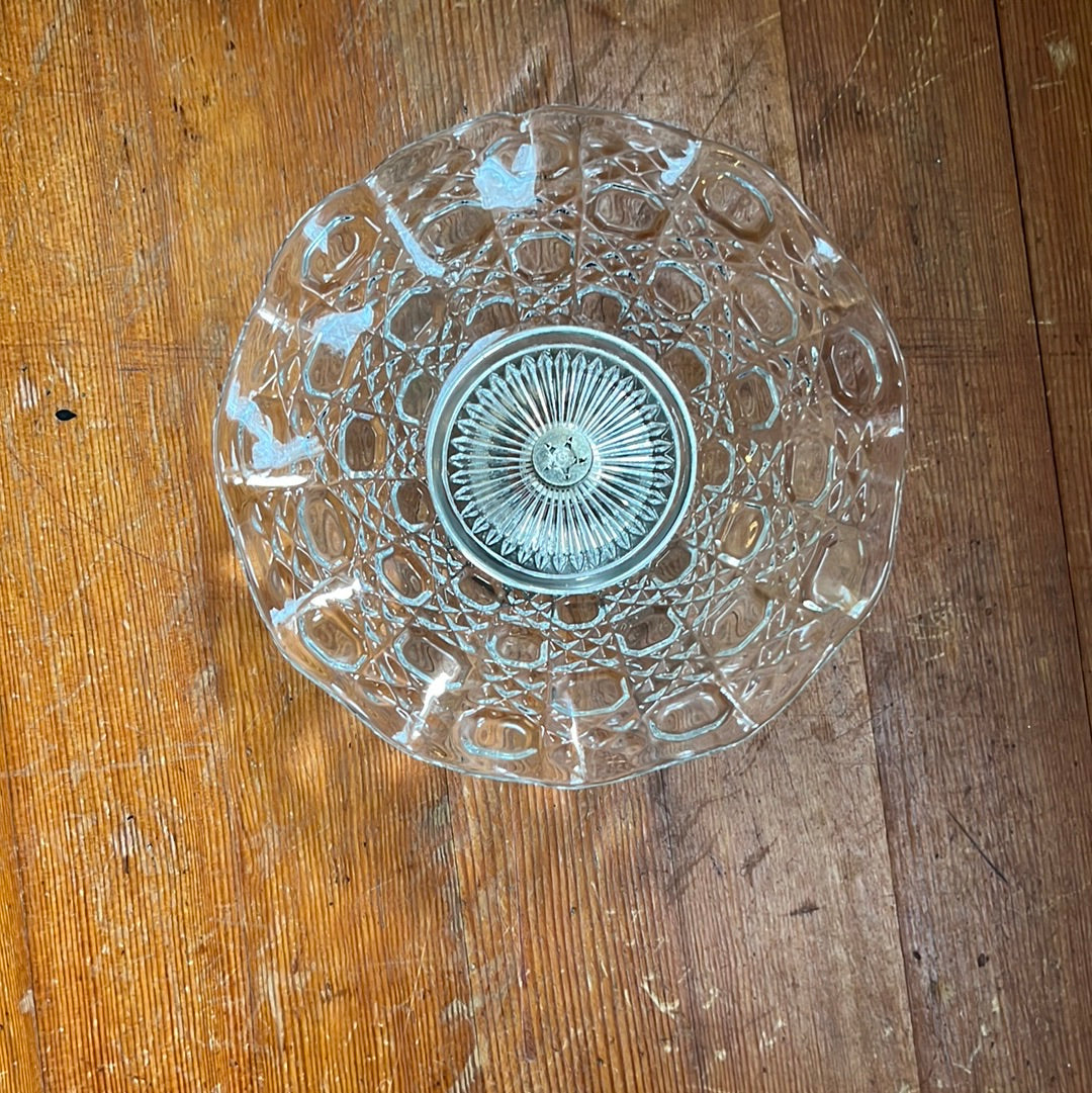 Vintage Silver Plated Falstaff Scalloped Pressed Glass Pedestal Dish