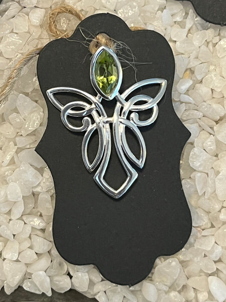 Celtic Silver Angel/ Fairy Pendant w/ Semi Precious Stone