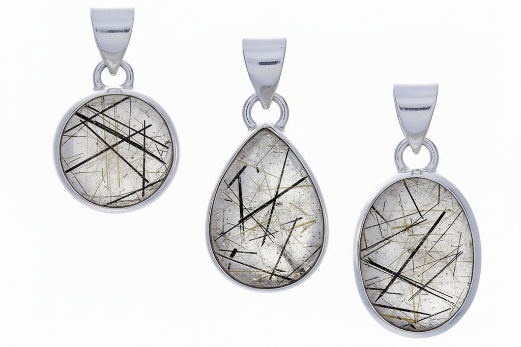 Tourmalinated Quartz .925 Sterling Silver Pendant – Clarity & Protection Crystal Jewelry