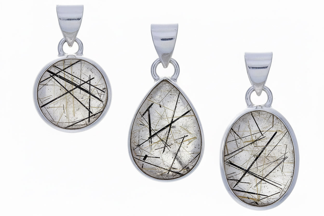 Tourmalinated Quartz .925 Sterling Silver Pendant – Clarity & Protection Crystal Jewelry