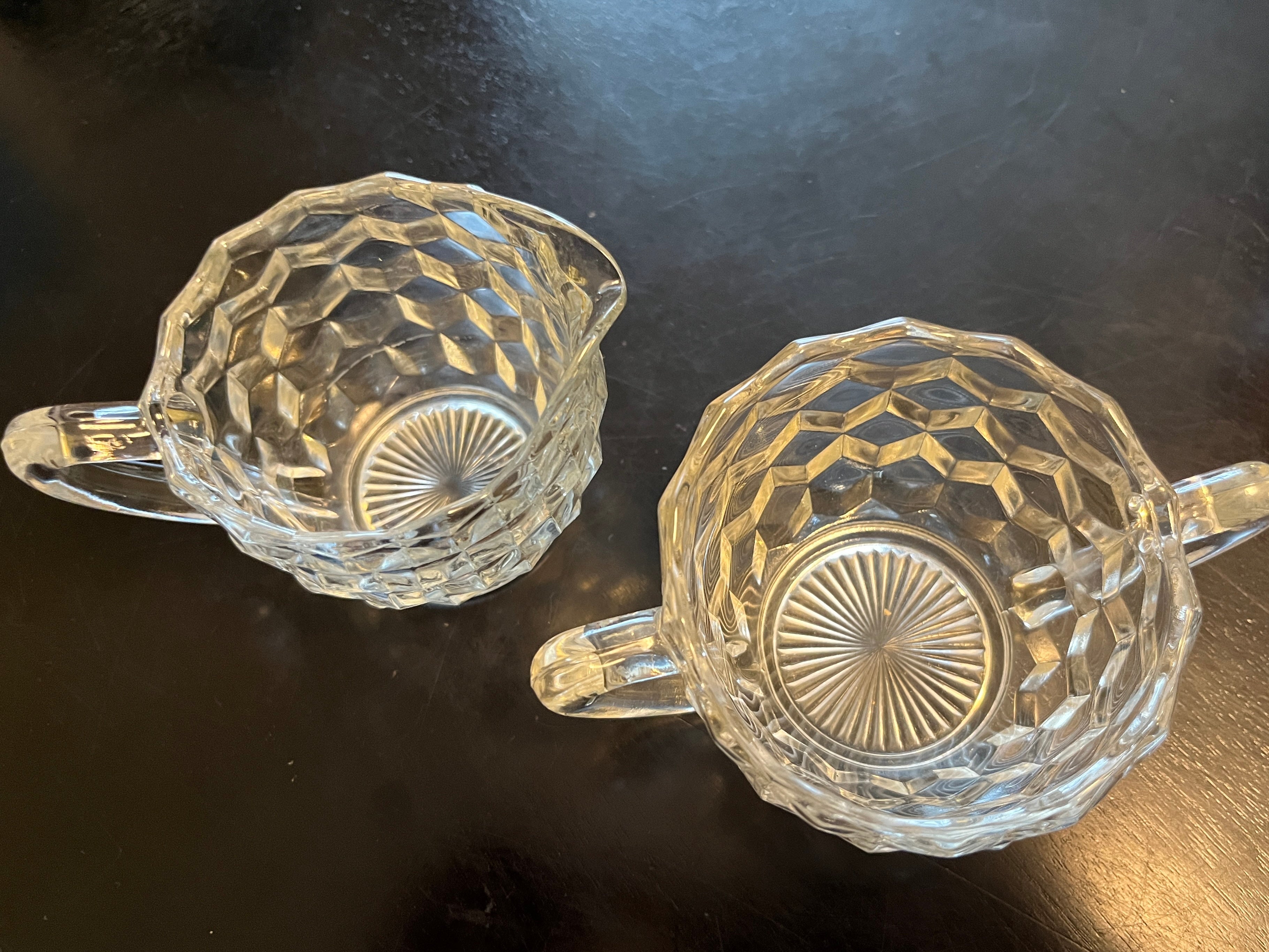 Vintage Jeannette Clear Cube Pattern Depression Glass Sugar & Creamer Set