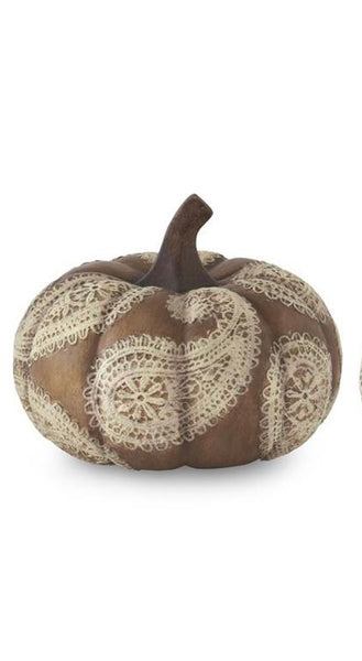 Cream Paisley Embossed Brown Resin Pumpkins