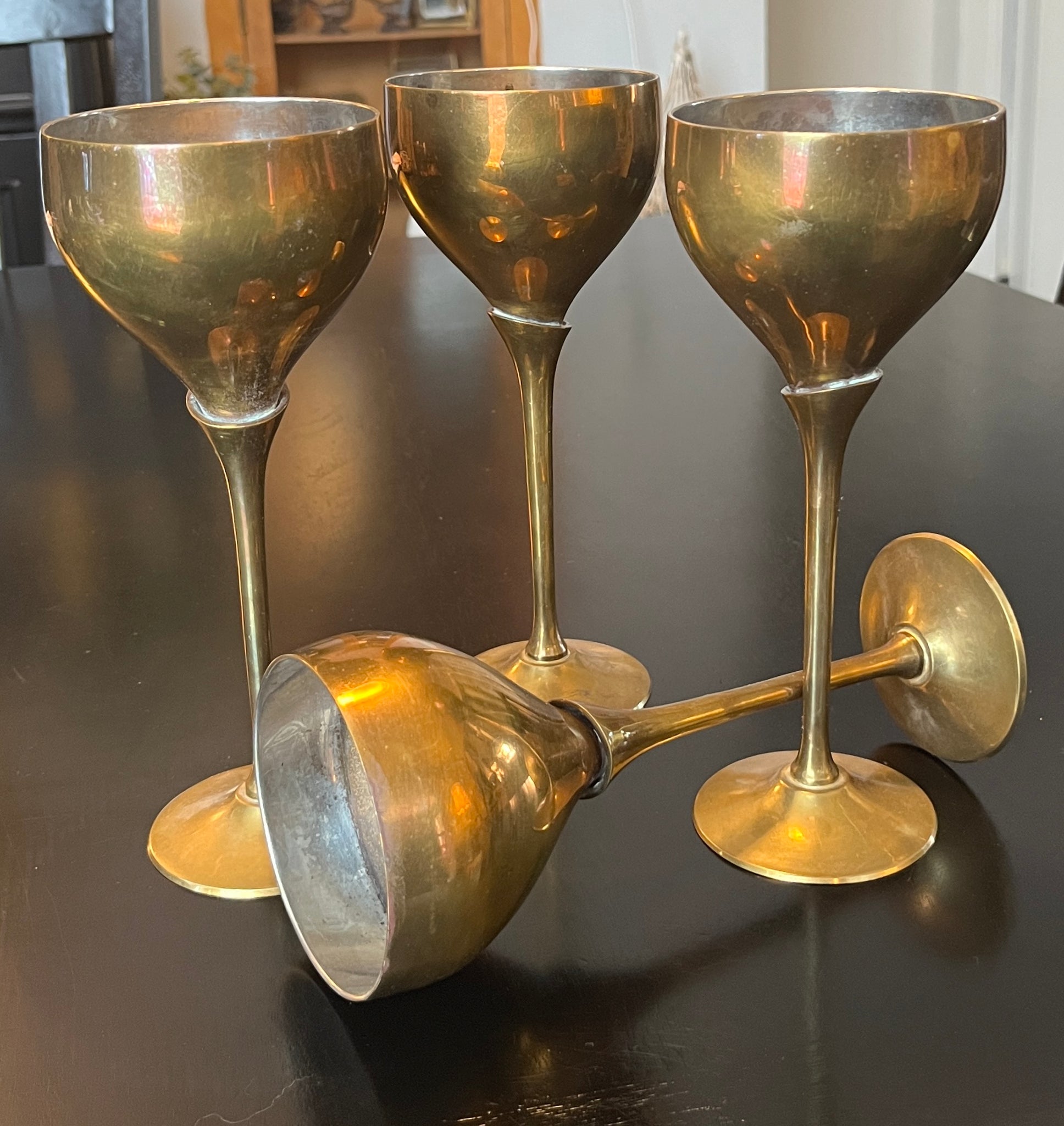 Vintage Brass Wine Glass Set (4) – The Magenta Rose House