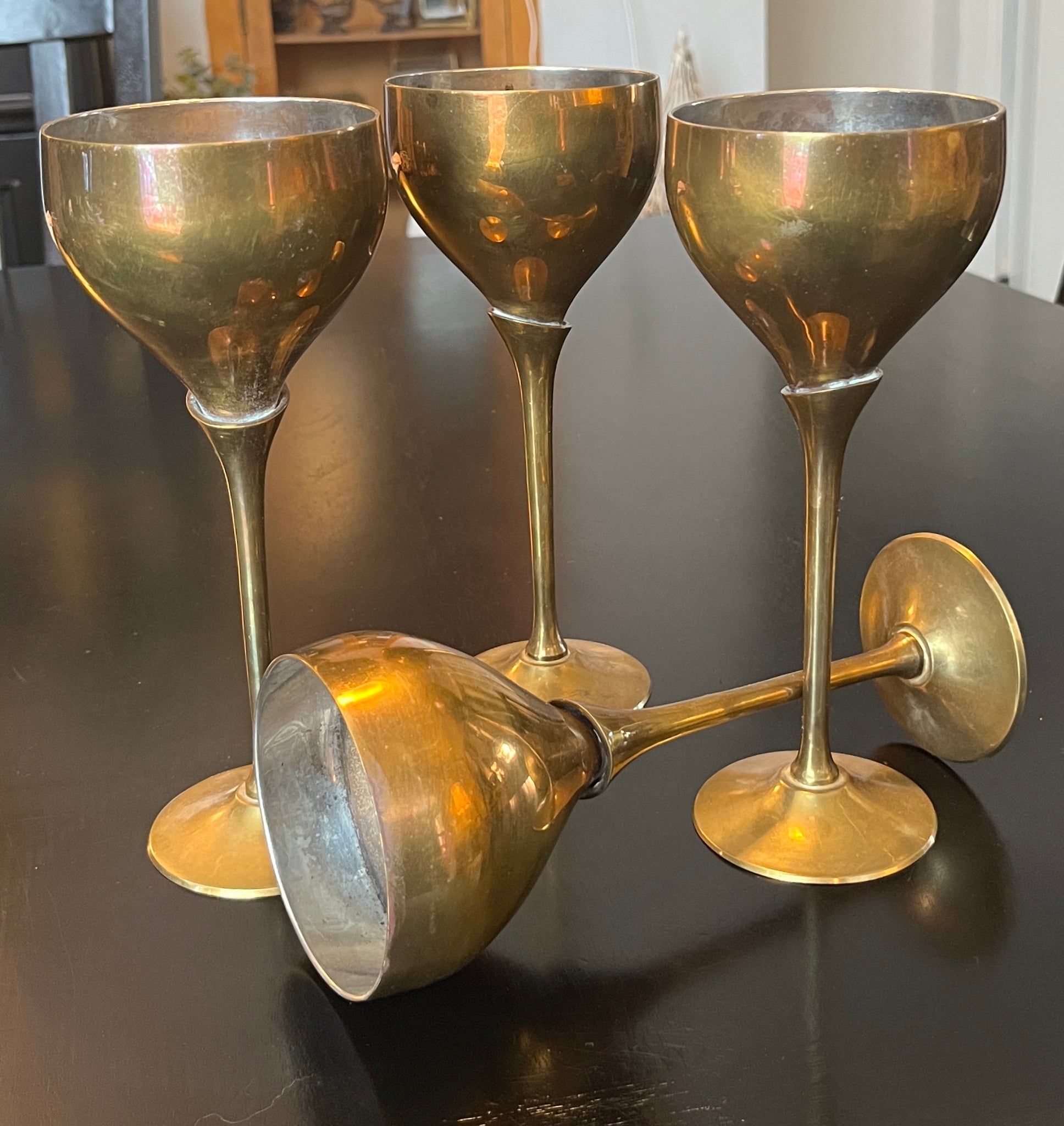 Vintage Brass Wine Glass Set (4)
