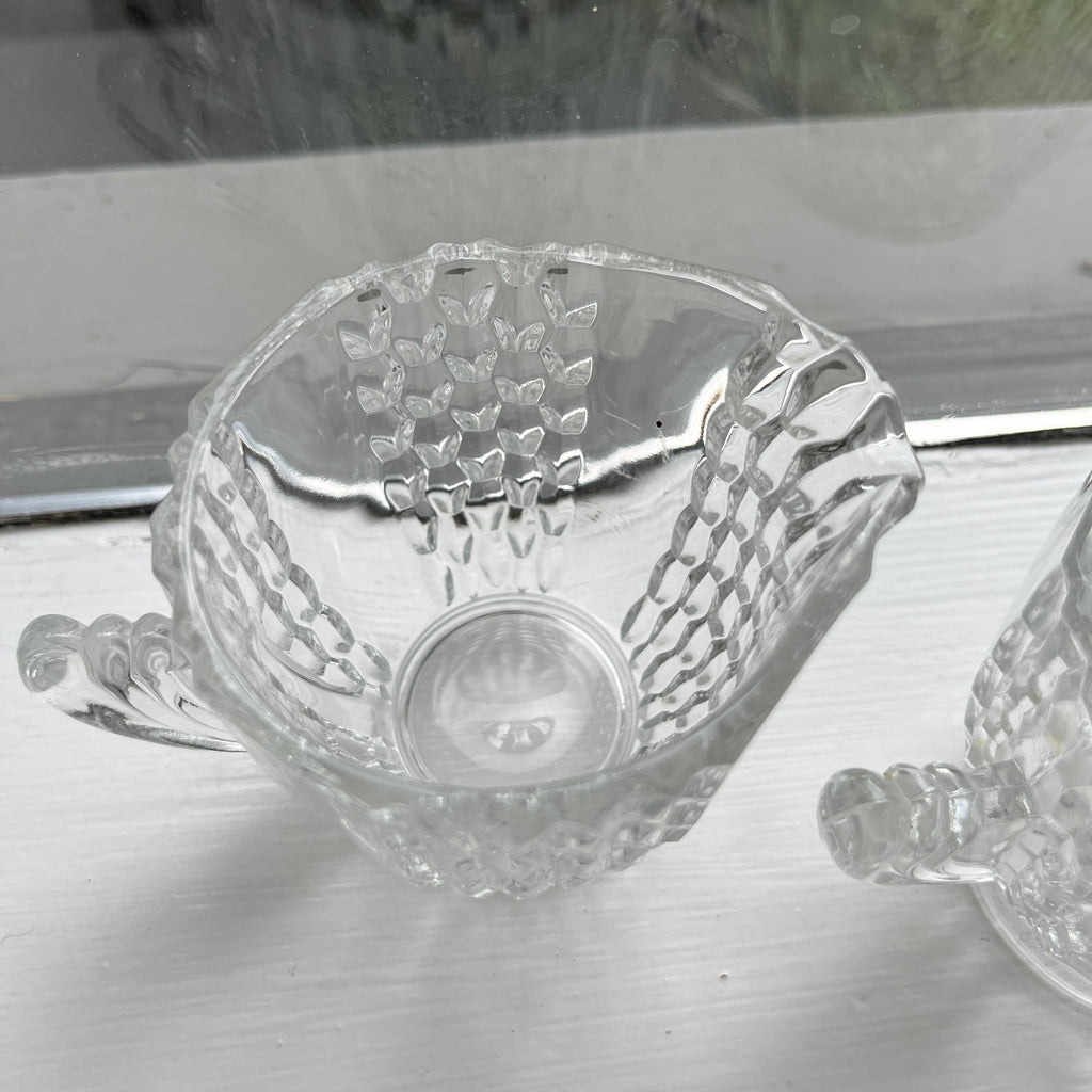 Vintage Art Drco Pattern Depression Glass Sugar & Creamer Set
