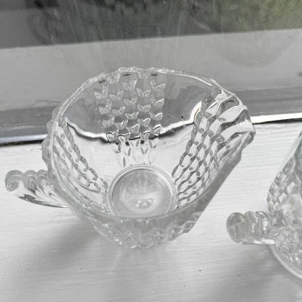 Vintage Art Drco Pattern Depression Glass Sugar & Creamer Set