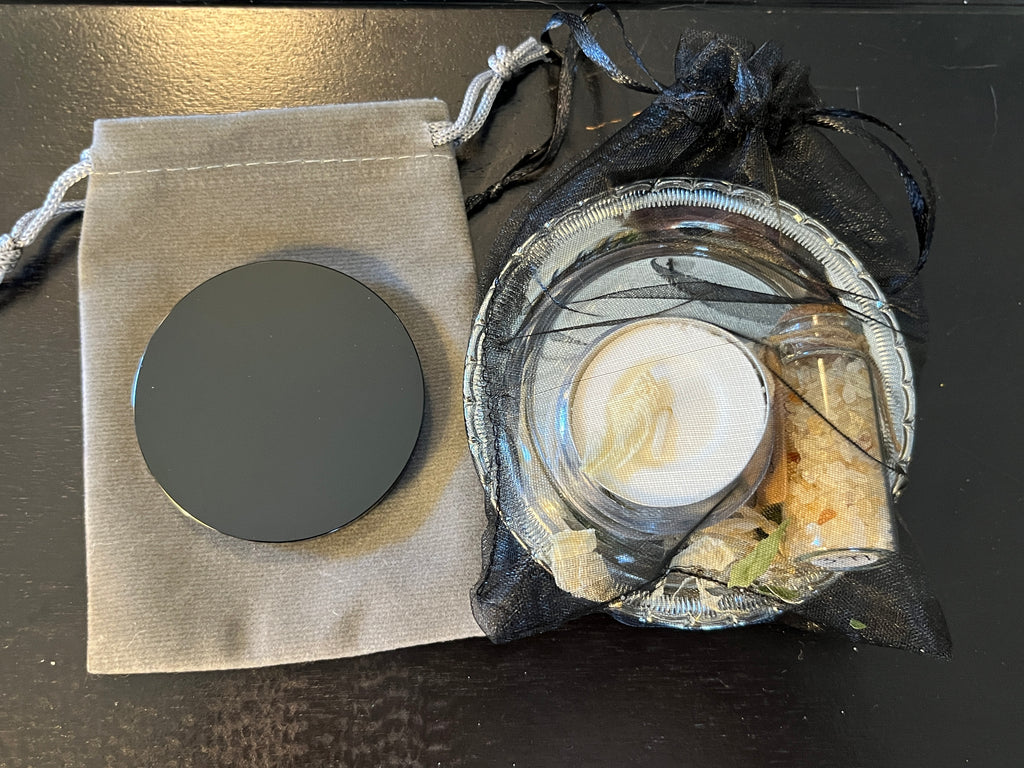 Black Obsidian Scrying Mirror Set