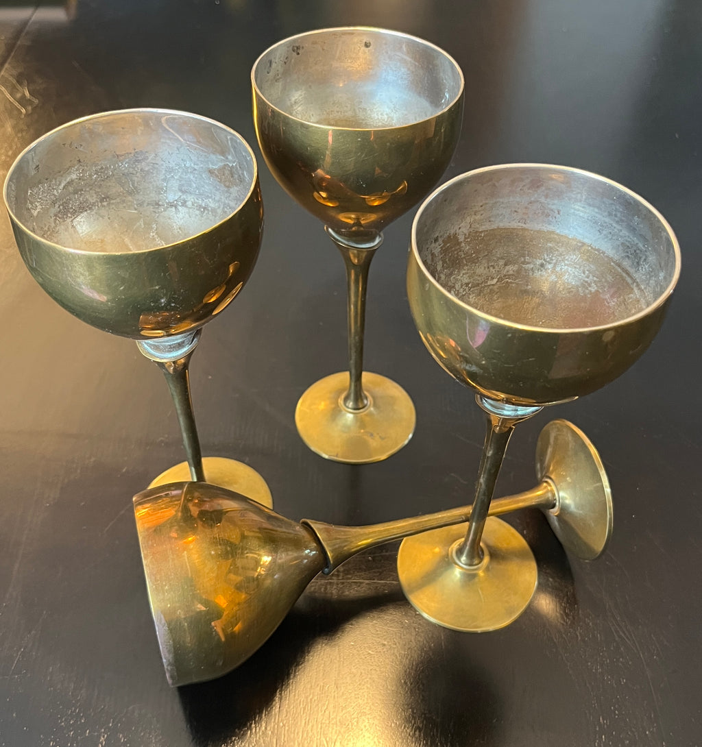 Vintage Brass Wine Glass Set (2)