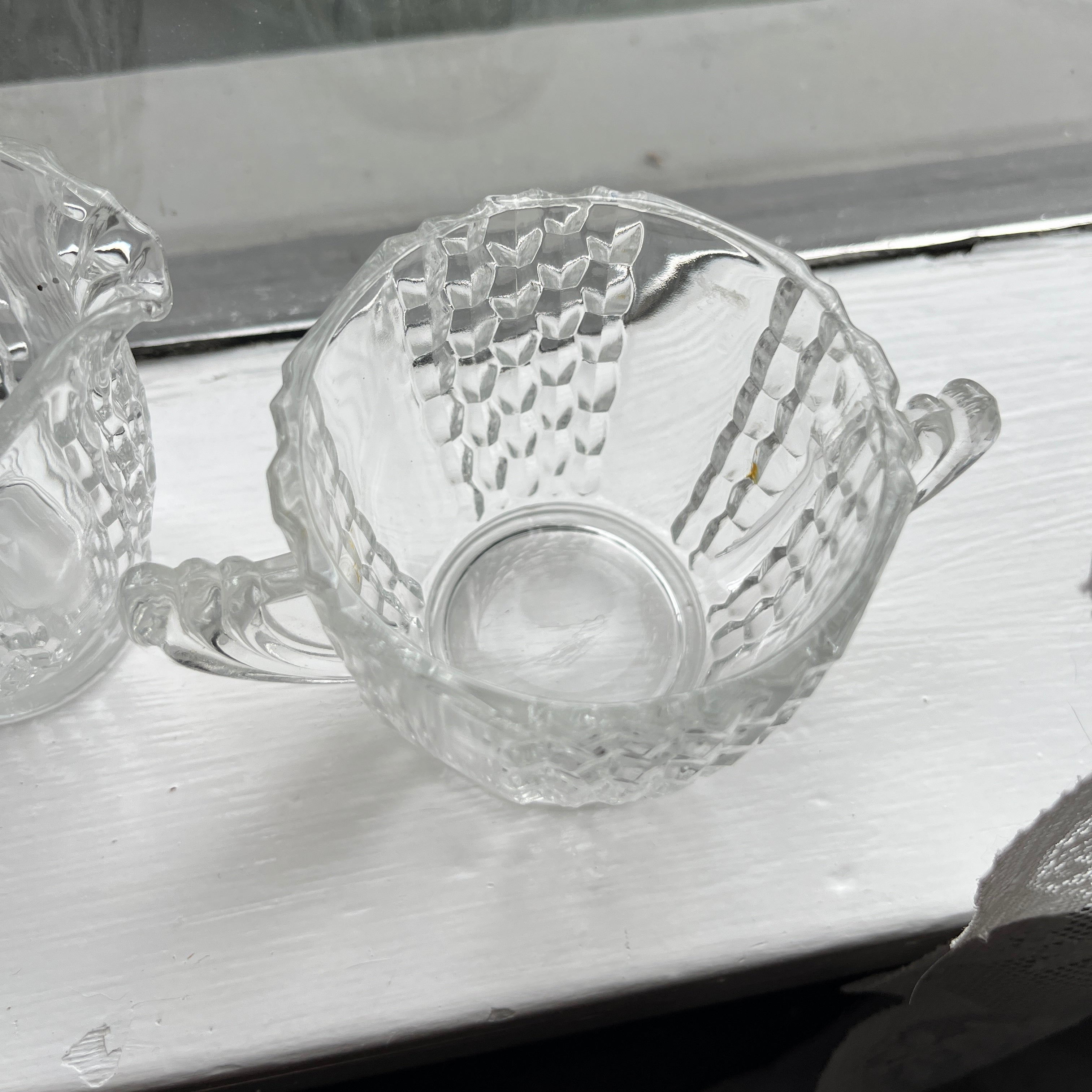 Vintage Art Drco Pattern Depression Glass Sugar & Creamer Set