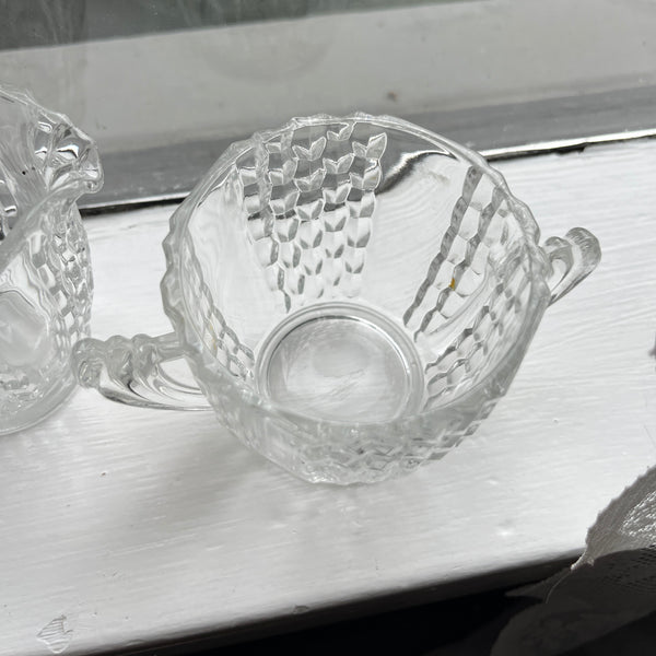 Vintage Art Drco Pattern Depression Glass Sugar & Creamer Set