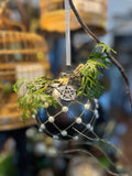 Matte Grey Glass Ornament w/ Gold Diamond Glitter & Pearls