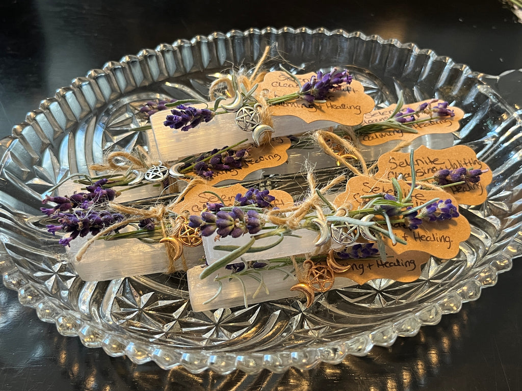 Selenite (Satin Spar) w/ Lavender Bundles