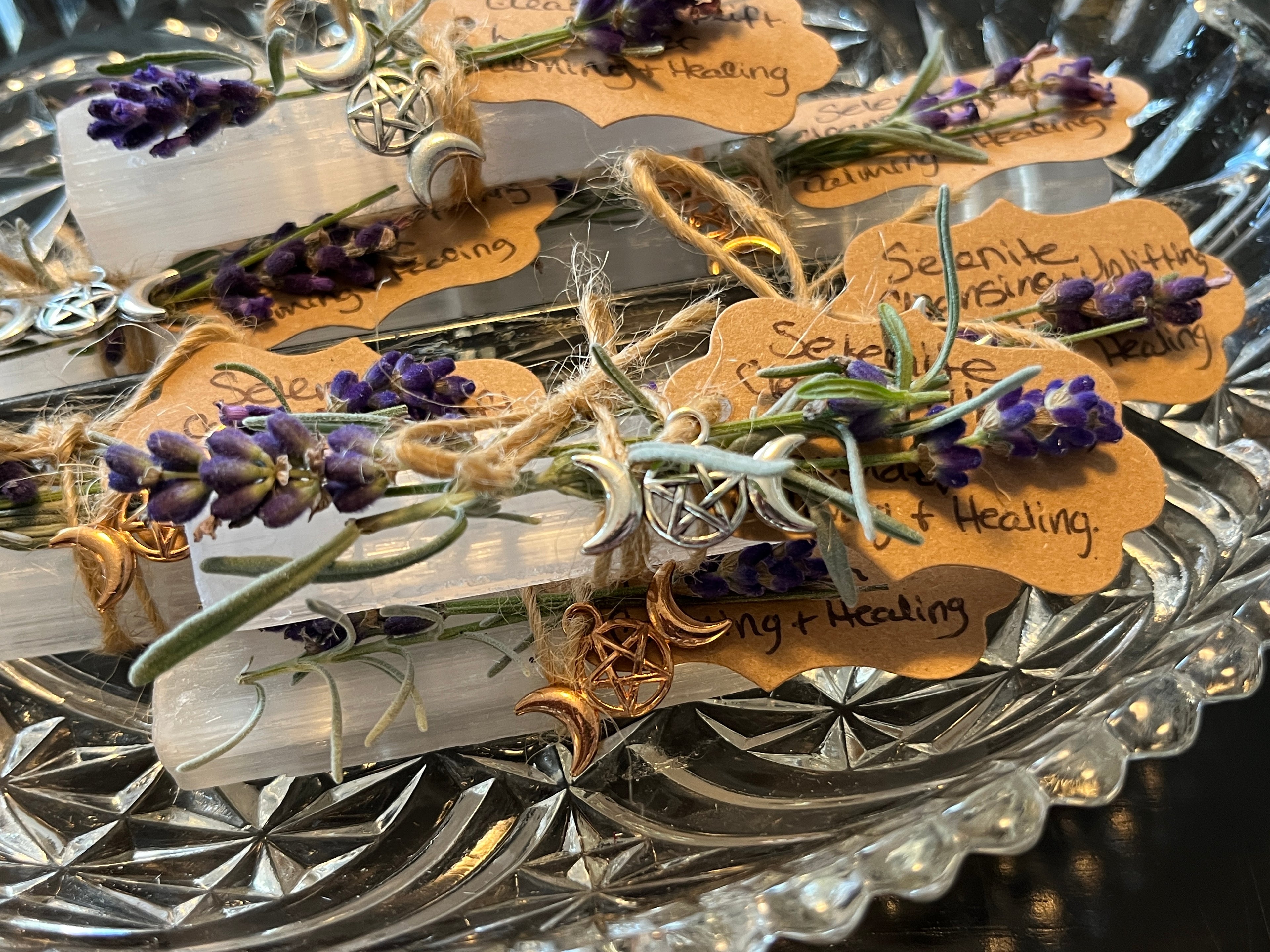 Selenite (Satin Spar) w/ Lavender Bundles