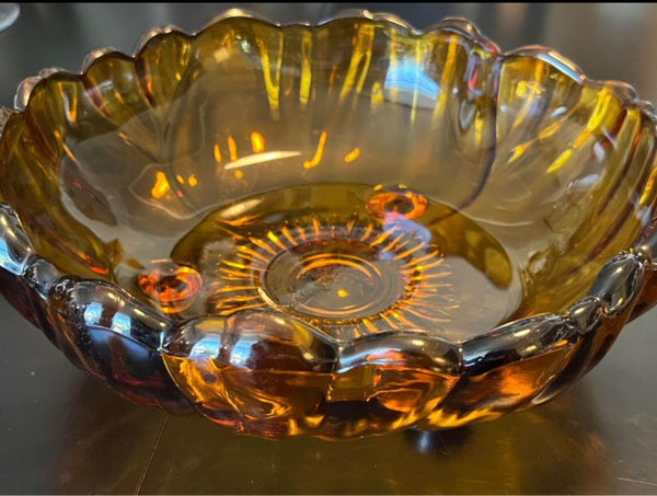 Vintage Indiana Glass Company Amber Sunflower footed bowl