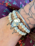Faux Double Strand Pearl Bracelet w/ Rhinestone