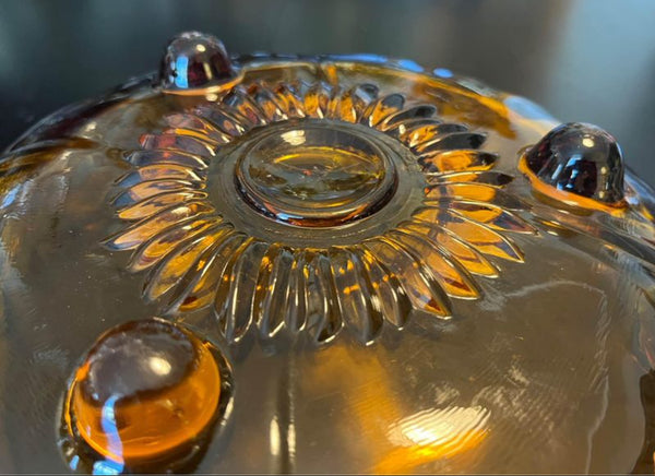 Vintage Indiana Glass Company Amber Sunflower footed bowl
