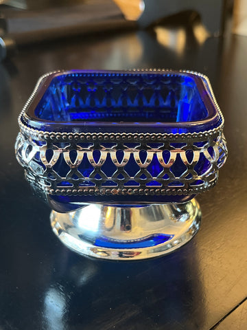 Vintage Cobalt Blue Stainless Steel Square Dish