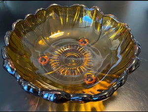 Vintage Indiana Glass Company Amber Sunflower footed bowl