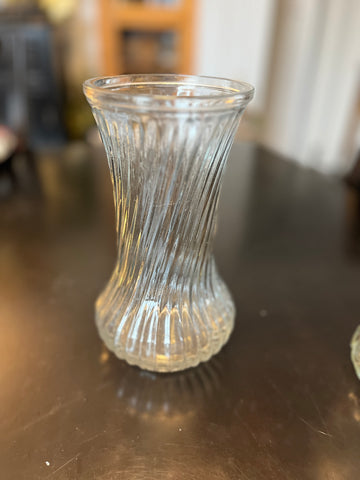 Clear Swirled Ribbed Vase 8"