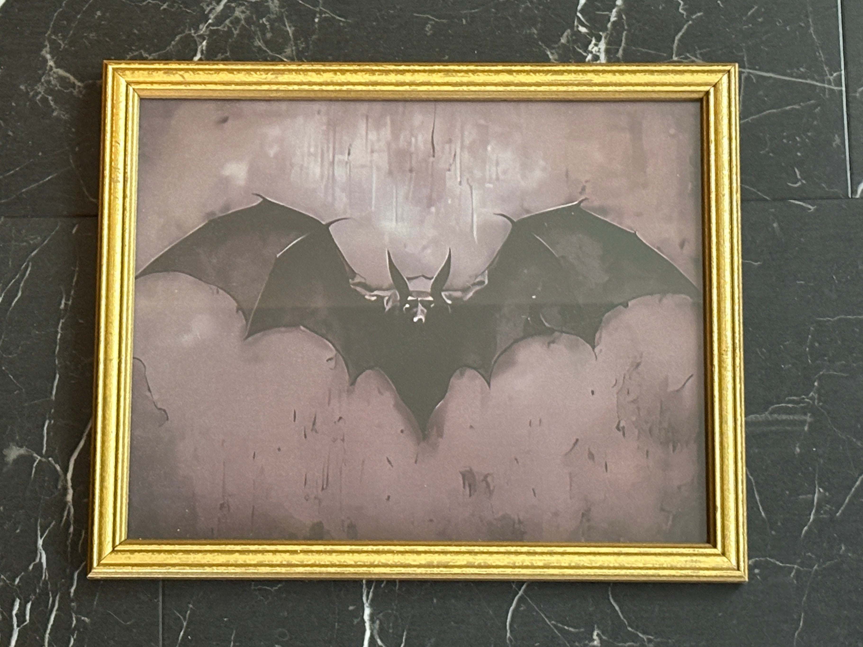 Vintage Style Gold Framed Bat Illustration Print