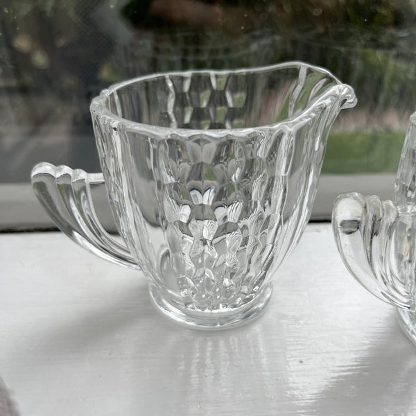 Vintage Art Drco Pattern Depression Glass Sugar & Creamer Set