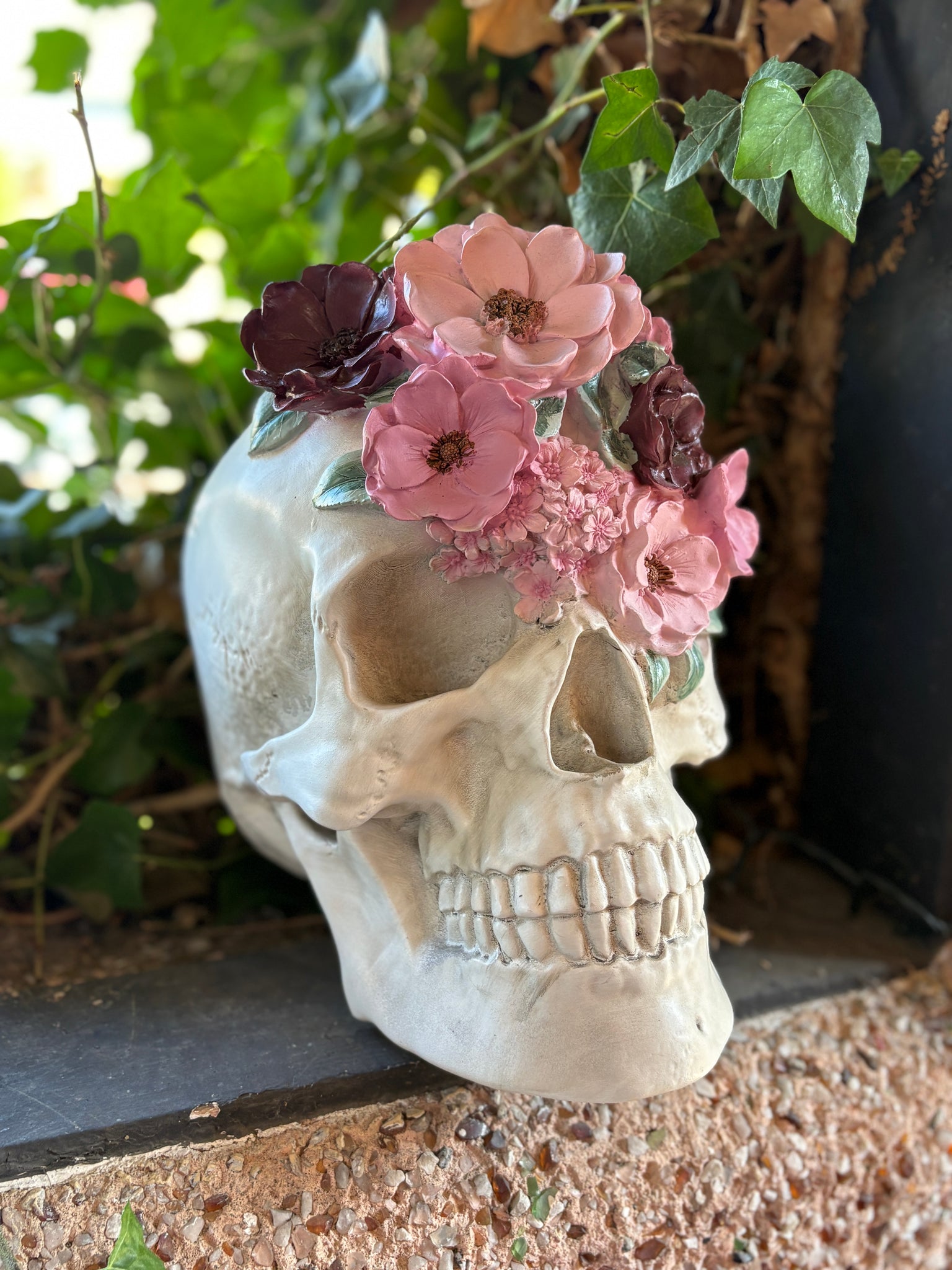 Pink Floral Appliqué Skul
