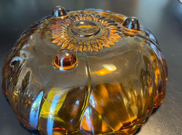 Vintage Indiana Glass Company Amber Sunflower footed bowl