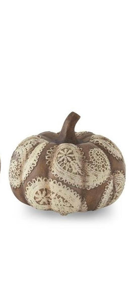 Cream Paisley Embossed Brown Resin Pumpkins