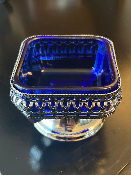 Vintage Cobalt Blue Stainless Steel Square Dish