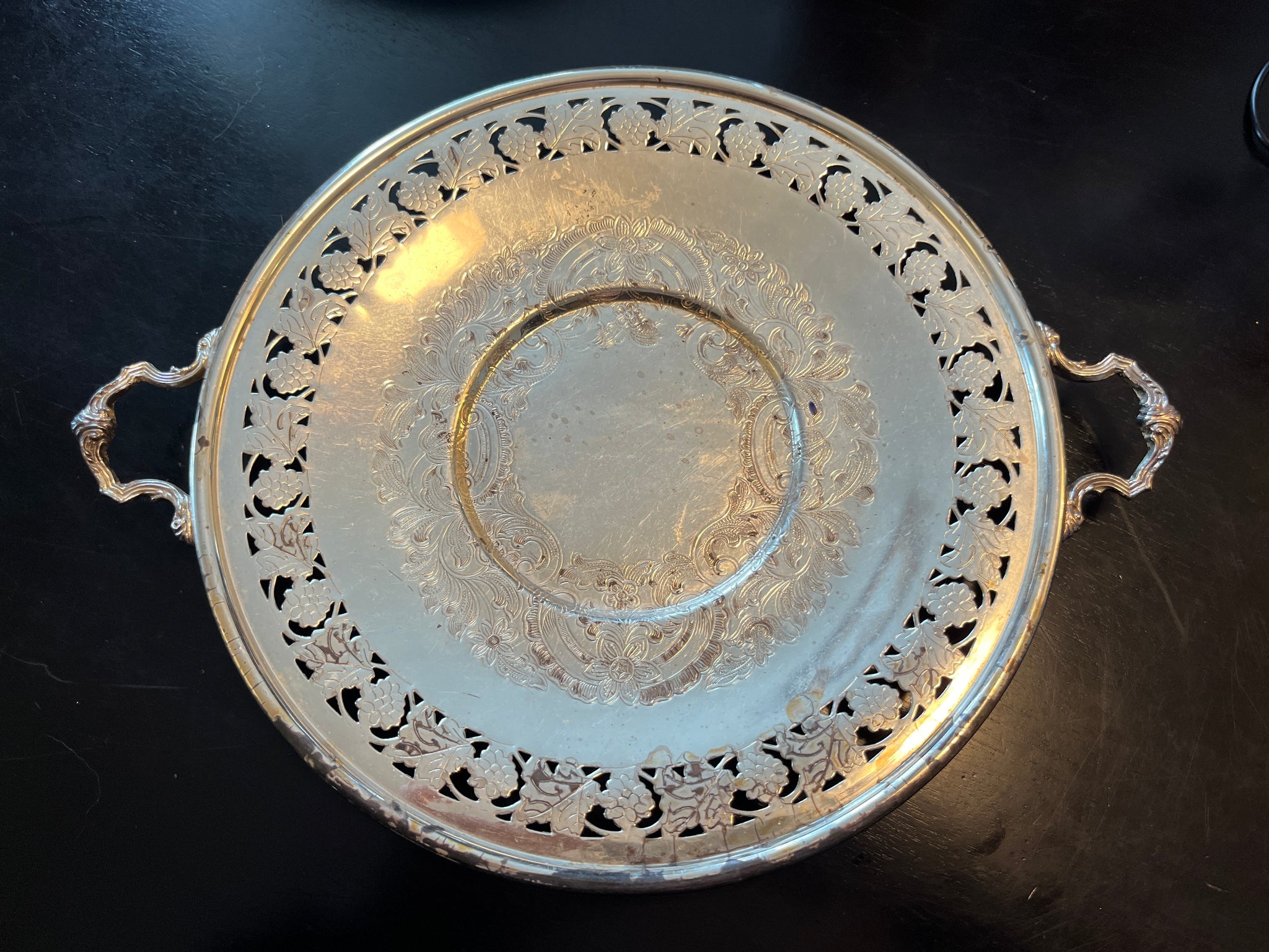 Vintage Silver Plated Offering Tray w/ Handles 9.5"