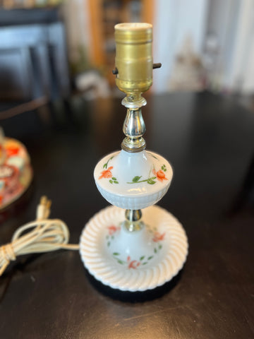 Milk Glass Lamp w/ Hand painted Roses