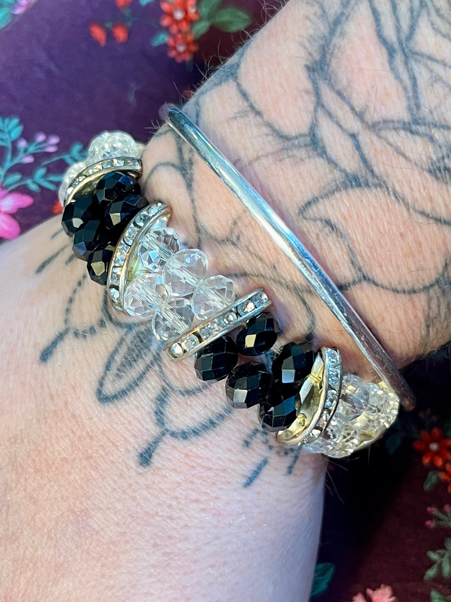 Faceted Crystal Glass Bracelet w/ Rhinestones