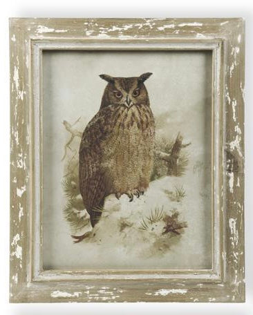 Distressed Wood Framed Owl