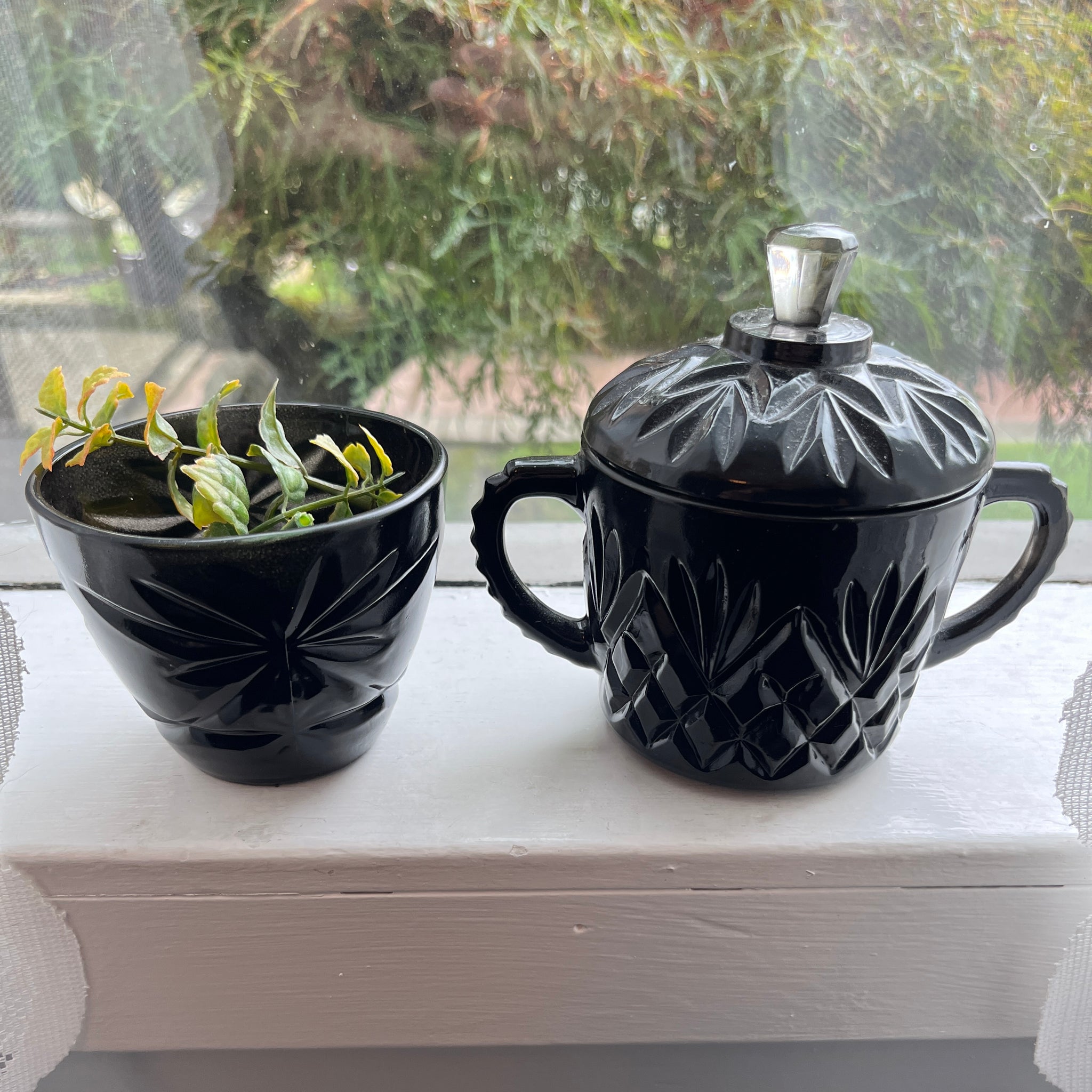 Vintage 2pc (3w/ lid) Black Set