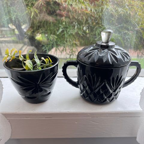 Vintage 2pc (3w/ lid) Black Set