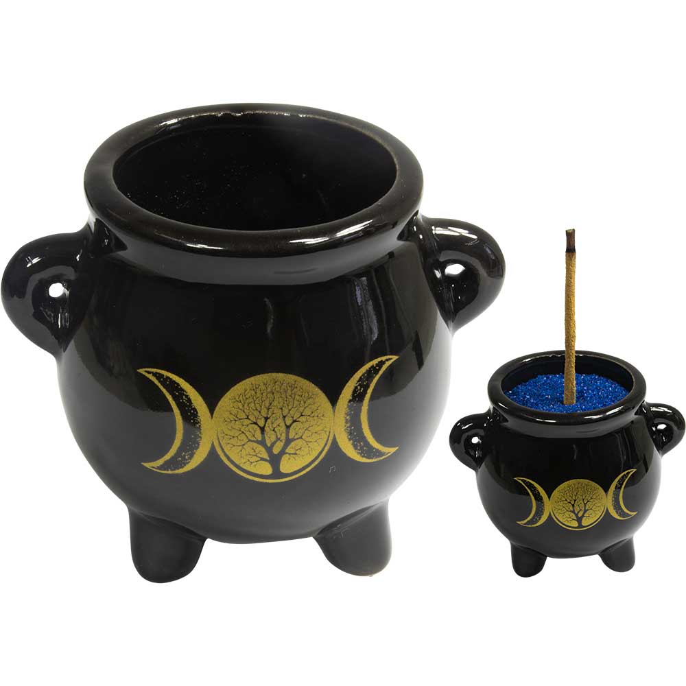 Cauldron Ceramic Mini Triple Moon w/ Tree 2.5”
