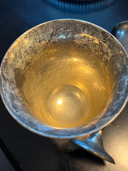 Vintage Brass Chalice w/ Etched Grapes  7"