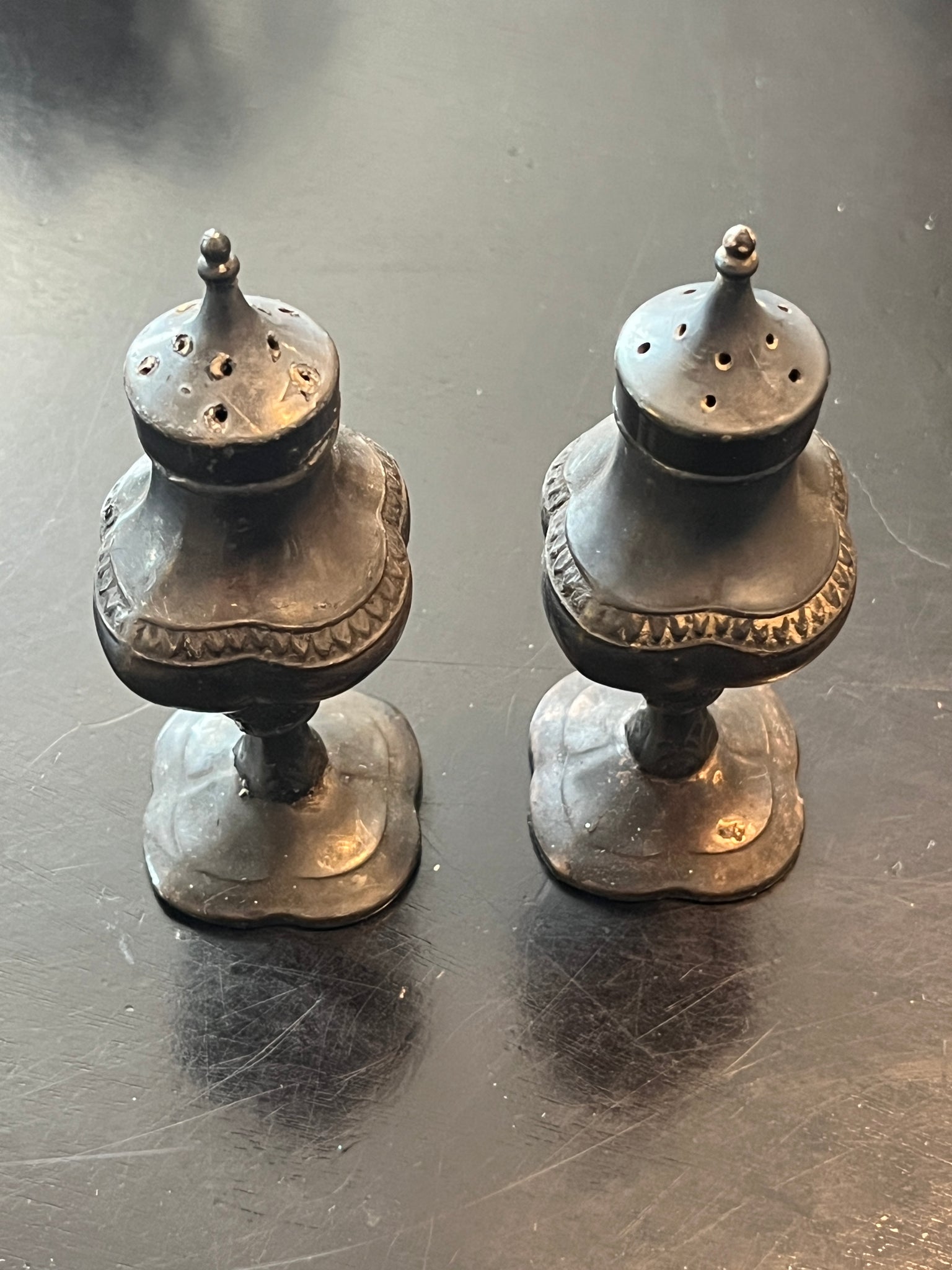 Vintage Pewter Salt and Pepper Shakers