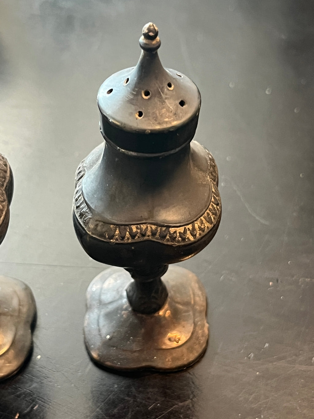 Vintage Pewter Salt and Pepper Shakers