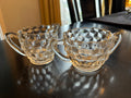 Vintage Jeannette Clear Cube Pattern Depression Glass Sugar & Creamer Set