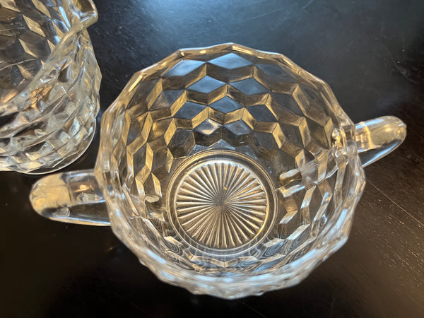 Vintage Jeannette Clear Cube Pattern Depression Glass Sugar & Creamer Set