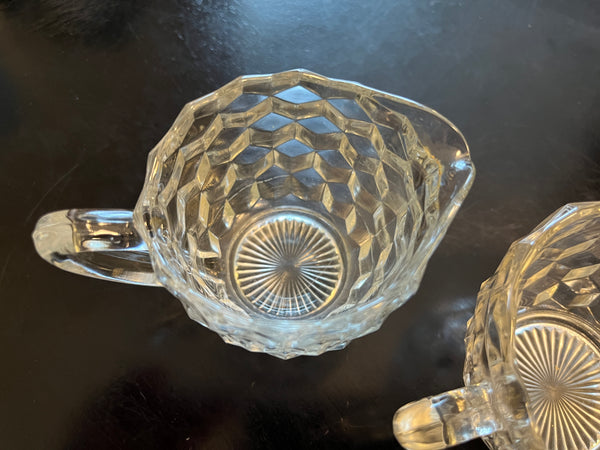 Vintage Jeannette Clear Cube Pattern Depression Glass Sugar & Creamer Set