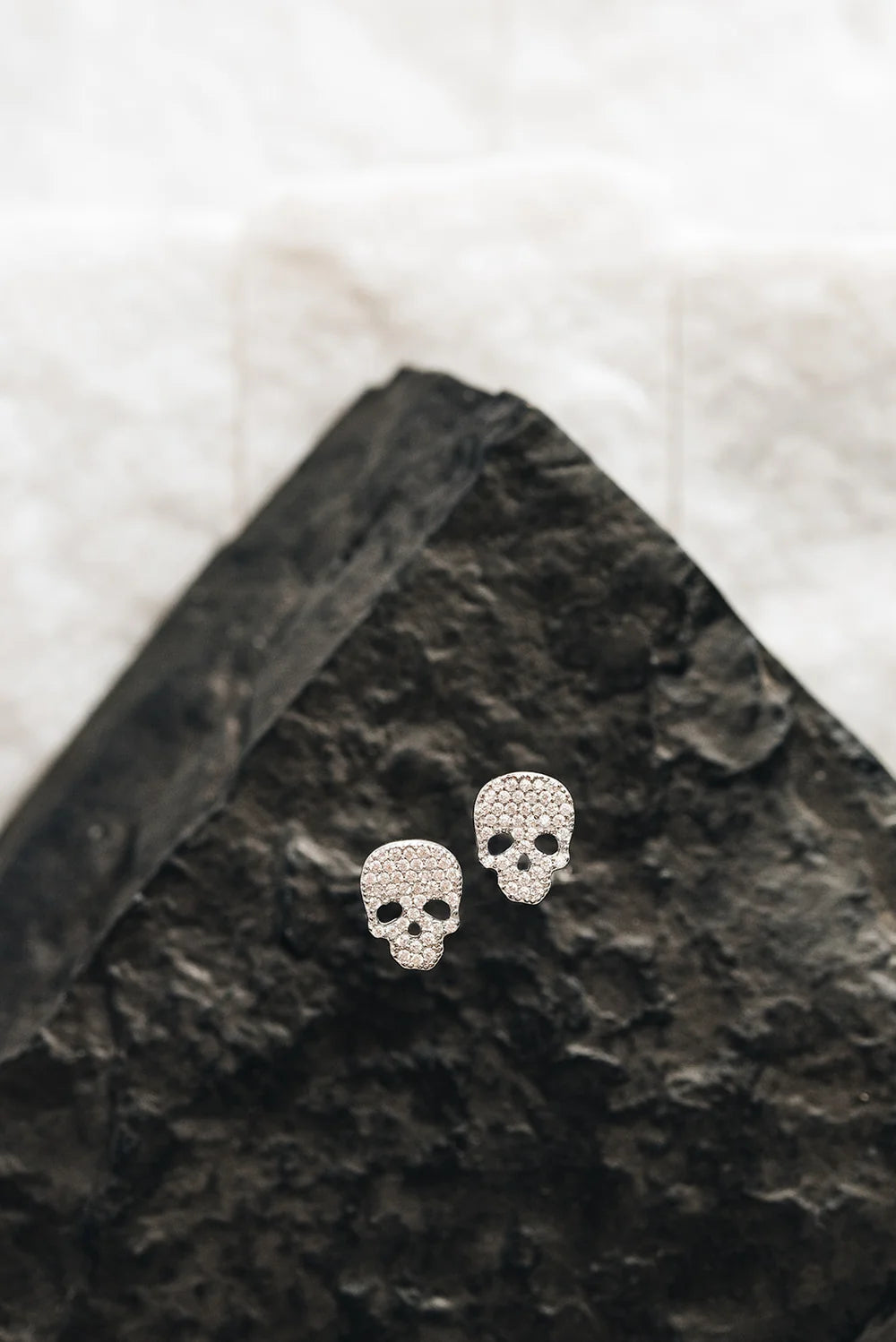 P + G Pave Skull Stud Earrings
