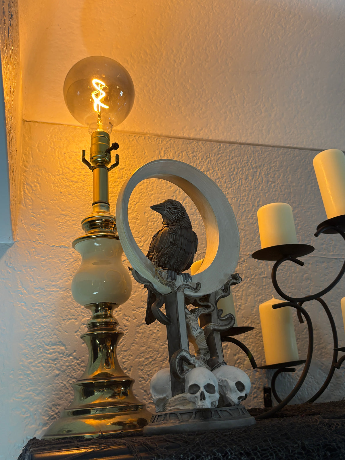 Vintage Brass & Ivory Enamel Urn Table Lamp