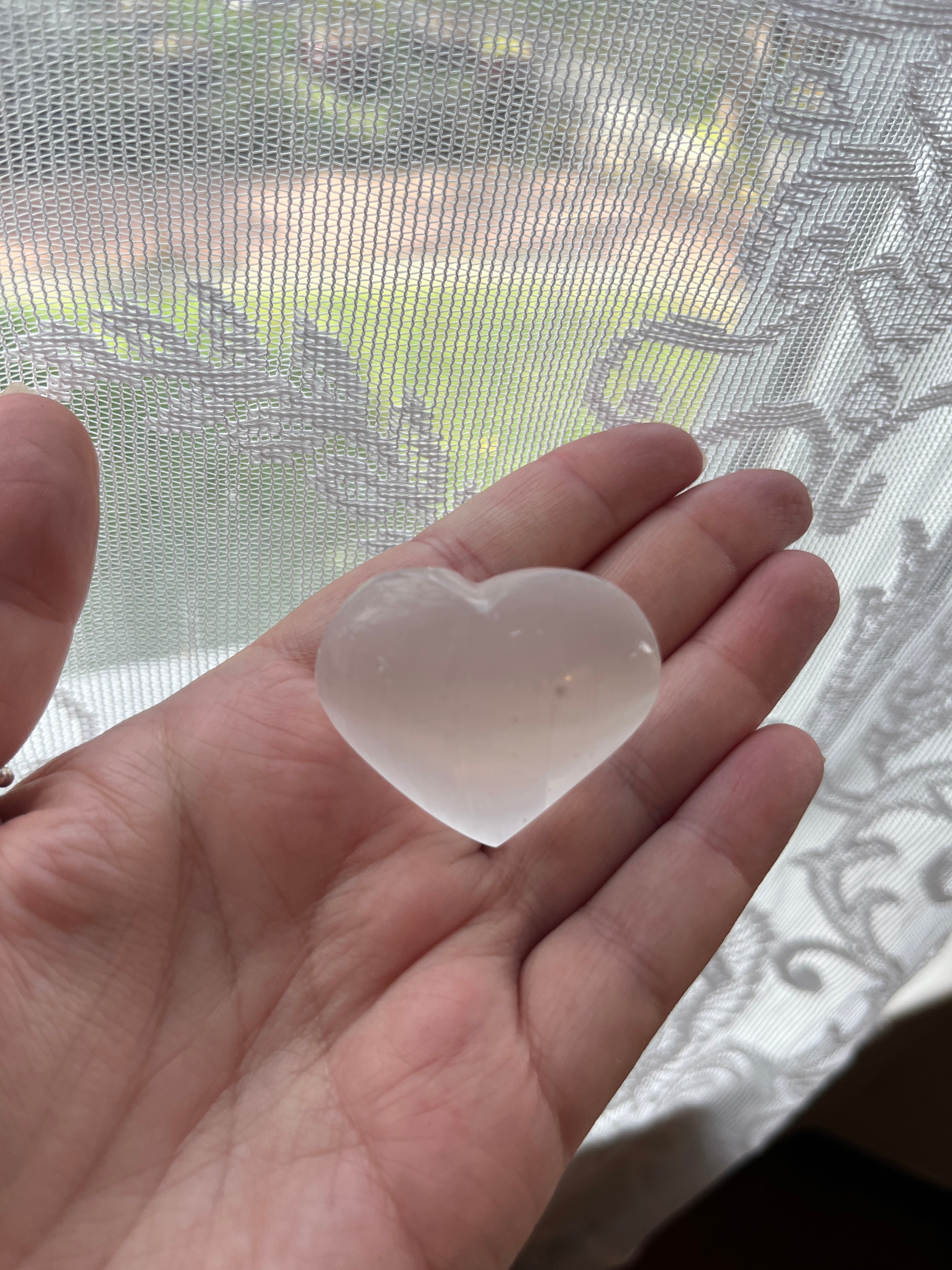 Selenite (Satin Spar) Puffy Pocket Heart