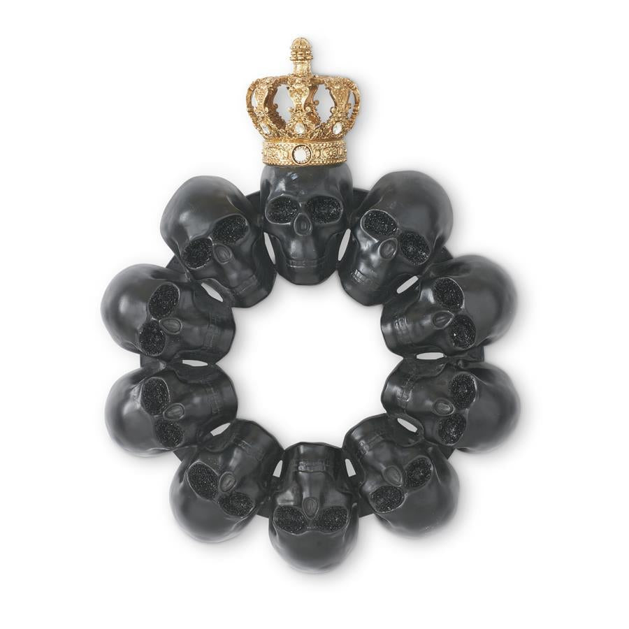 Black Resin Skull Wreath w/ Gold Crown