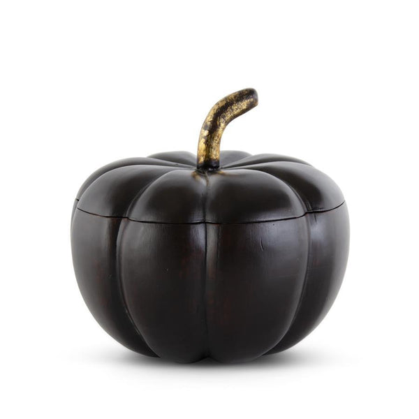 Black Mango Wood Pumpkin Lidded Container